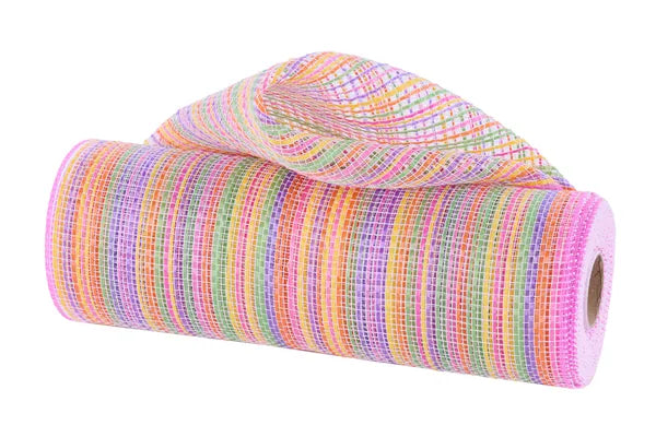 10"X10YD VERTICAL MULTICOLOR STRIPE MESH-YLW/ORG/PRPL/HOT PNK/LIME-RE1369YC