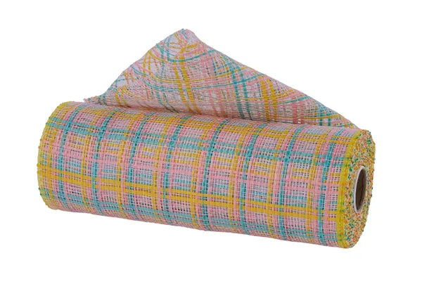 10" x 10yd Plaid Mesh-Teal/Blush/Yellow-RE13841K