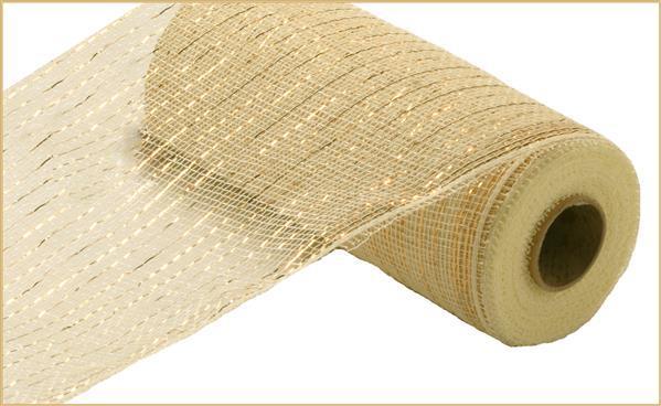 10.25"X10YD CREAM WITH GOLD FOIL METALLIC MESH - RE800172