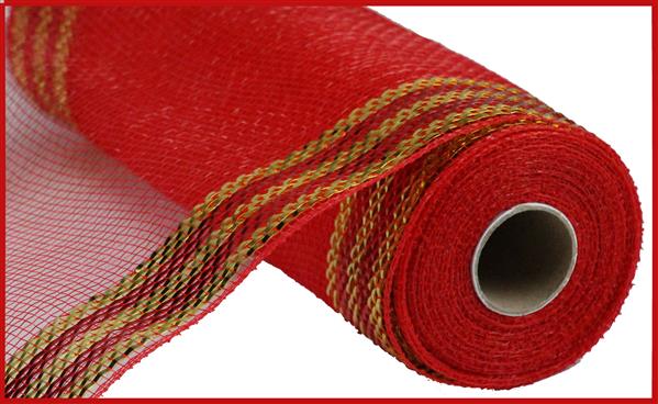 10"X10YD BORDER STRIPE METALLIC MESH - RED AND GOLD - RE850339