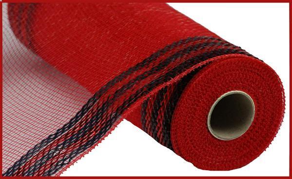 10"X10YD RED WITH BLACK BORDER STRIPE METALLIC MESH - RE8503E6