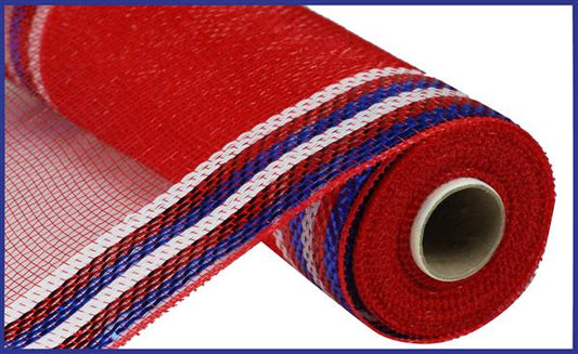 10"X10YD BORDER STRIPE METALLIC MESH - RED, WHITE AND BLUE - RE8504H3