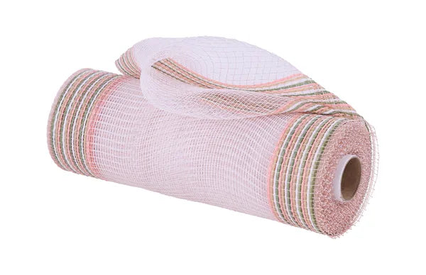 10"X10YD BORDER STRIPE MESH-BLUSH/WHITE/SAGE/NATURAL-RE85063H