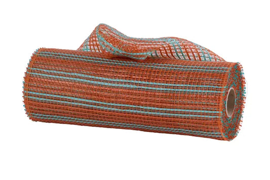10"X10YD HORIZONTAL WIDE STRIPE MESH-DARK ORANGE/LIGHT TEAL-RE8902TK