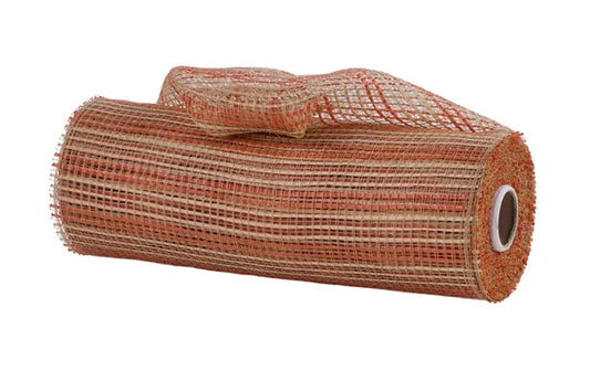 10"X10YD HORIZONTAL WIDE STRIPE MESH-NATURAL/DARK ORANGE-RE8902TM