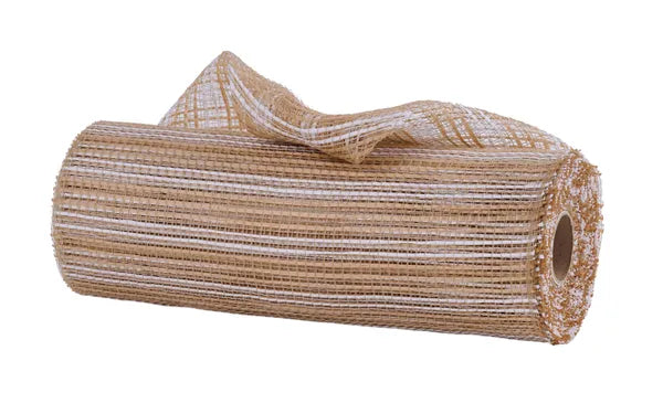 10"X10YD HORIZONTAL WIDE STRIPE MESH-NATURAL/WHITE-RE8902TW