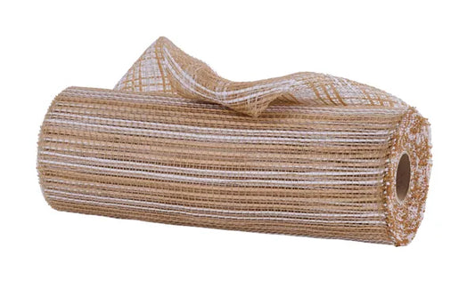 10"X10YD HORIZONTAL WIDE STRIPE MESH-NATURAL/WHITE-RE8902TW