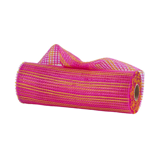 10"X10YD HORIZONTAL WIDE STRIPE MESH - HOT PINK AND YELLOW - RE8902WM