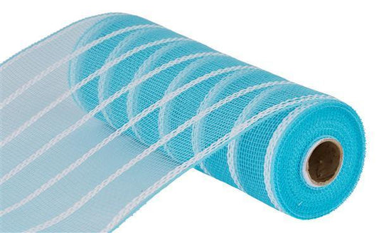 10"X10YD TURQUOISE AND WHITE VERTICAL WIDE STRIPE MESH - RE8903HJ