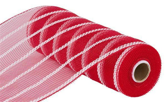 10"X10YD RED AND WHITE VERTICAL WIDE STRIPE MESH - RE8903N5