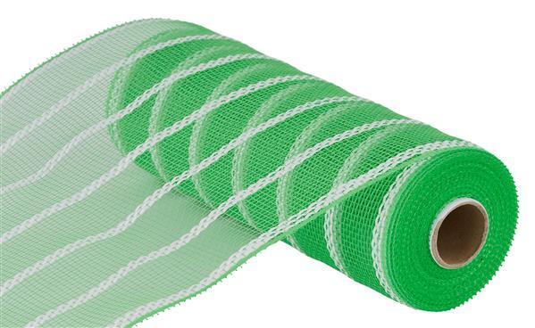 10"X10YD GREEN AND WHITE VERTICAL WIDE STRIPE MESH - RE8903XM