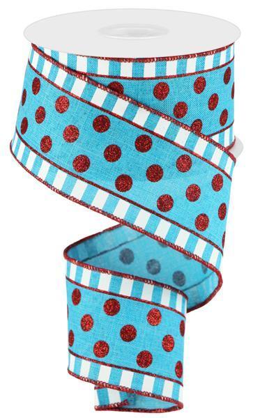 2.5"X10YD ICE BLUE AND RED GLITTER STRIPES AND DOTS - RG01405A2