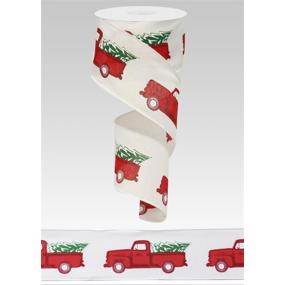 2.5"X10YD VINTAGE TRUCK W/TREE/ROYAL - WHITE/RED/BURG/EMERALD - RG0156427