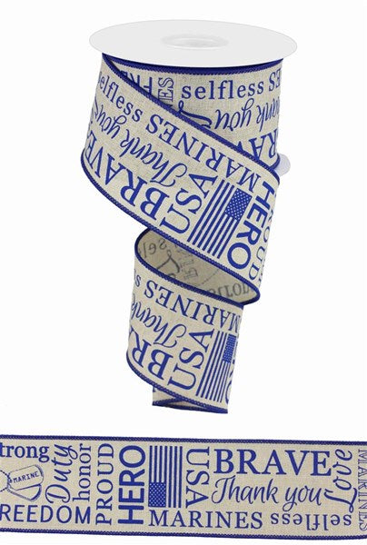 2.5" x 10yd United States Marines On Royal burlap ribbon