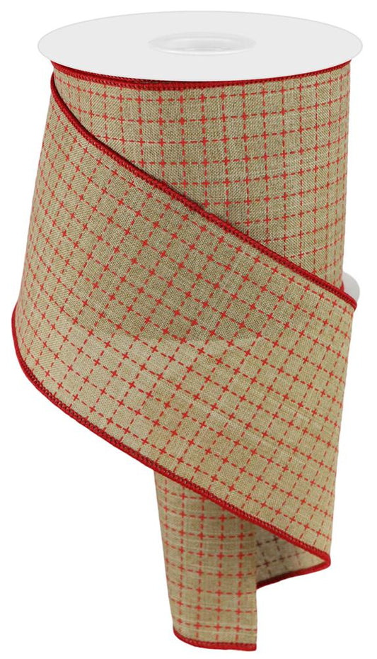 4"X10YD RAISED STITCHED SQUARES/ROYAL - LT NATURAL/RED - RG0167930