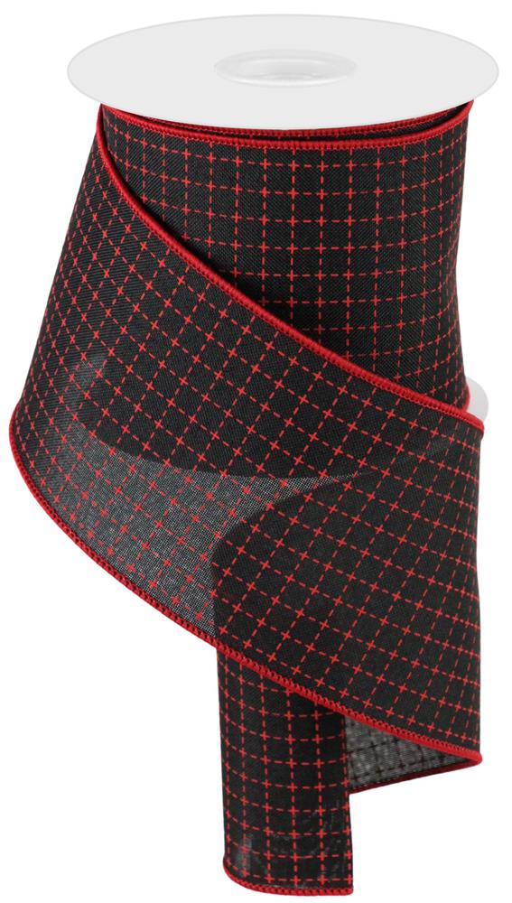 4"X10YD RAISED STITCHED SQUARES/ROYAL - BLACK/RED - RG01679WJ