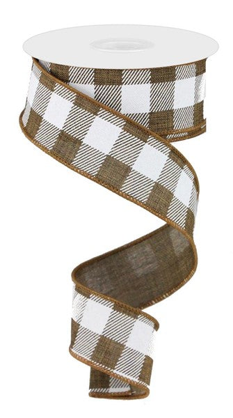 1.5" x 10yd Striped Check On Royal - Brown and White - RG0179904