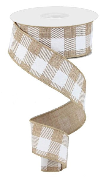 1.5" x 10yd Striped Check On Royal - Light Beige and Ivory - RG01799JW