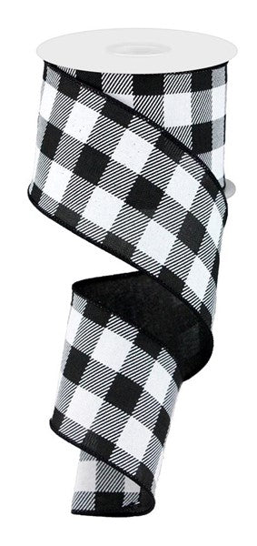 2.5" x 10yd Striped Check On Royal - Black and White - RG0180002