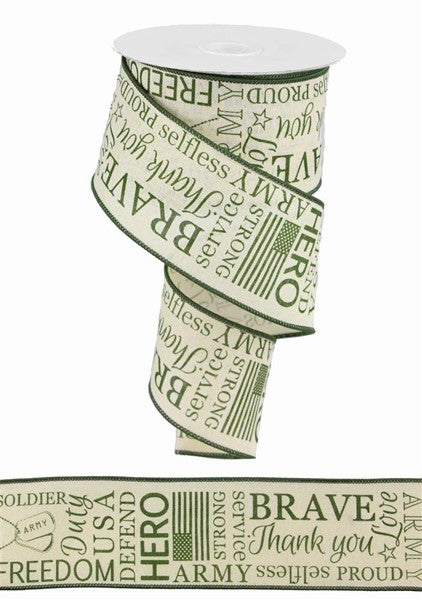 2.5" x 10yd United Stated Army On Royal Burlap ribbon