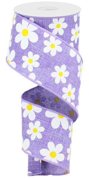 2.5"X10YD FLOWER DAISY PRINT ON ROYAL - LAVENDER/WHITE/YELLOW - RG0193513