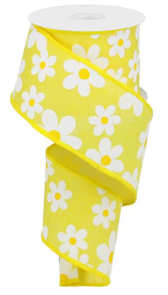 2.5"X10YD FLOWER DAISY PRINT ON ROYAL - YELLOW/WHITE/YELLOW - RG0193529