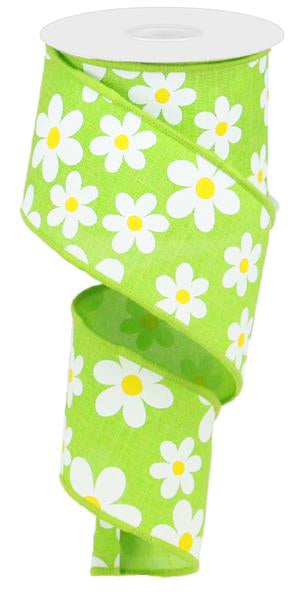 2.5"X10YD FLOWER DAISY PRINT ON ROYAL - LIME GREEN/WHITE/YELLOW - RG0193533