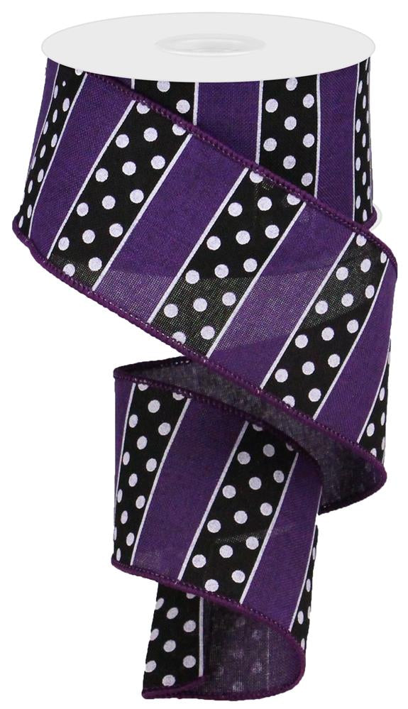 2.5"X10YD POLKA DOT/STRIPES - PURPLE/BLACK/WHITE - RG0196823