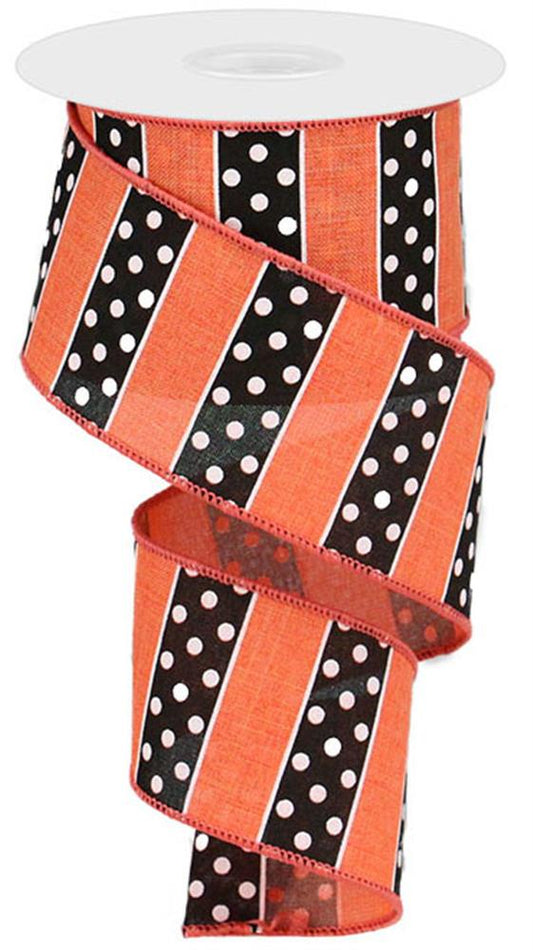 2.5"X10YD POLKA DOT/STRIPES - DK CORAL/BLACK/WHITE - RG01968NE