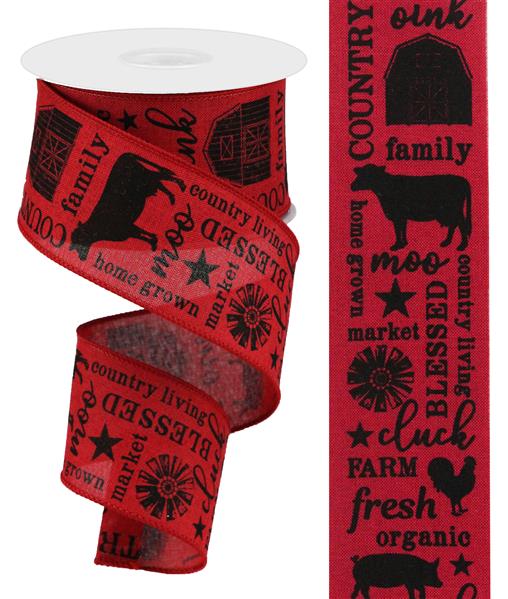 2.5"X10YD COUNTRY LIVING WITH COWS AND BARNS - CRIMSON AND BLACK - RG01979Y6