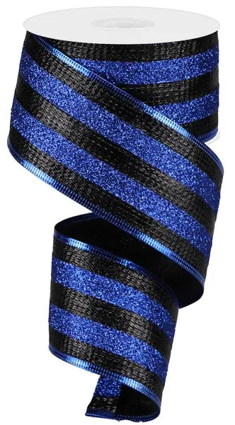 2.5"X10YD GLITTER STRIPES-BLACK/ROYAL BLUE-RG08031M9