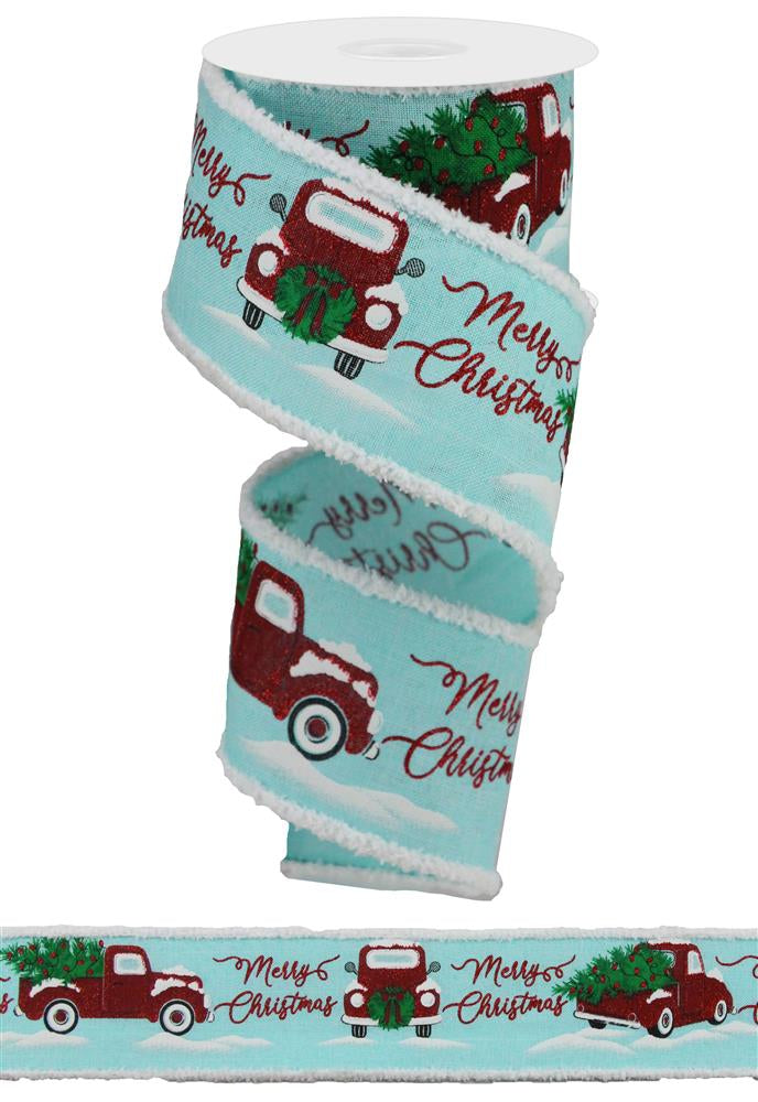 2.5"X10YD MERRY CHRISTMAS/TRUCK/DRIFT - ICE BLUE/RED/GREEN - RG08275H1