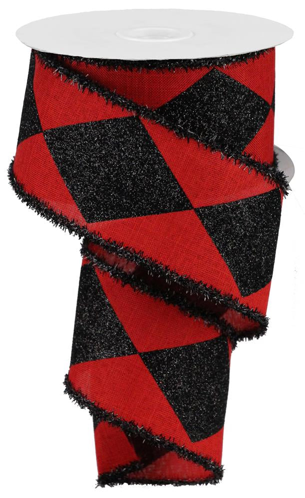 2.5"X10YD BOLD HARLEQUIN W/TINSEL - RED/BLACK - RG0859324