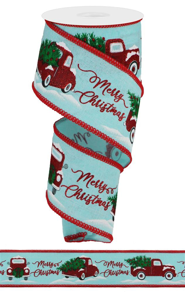 2.5"X10YD MERRY CHRISTMAS/TRUCK W/STITCH - ICE BLUE/RED/GREEN - RG08773H1