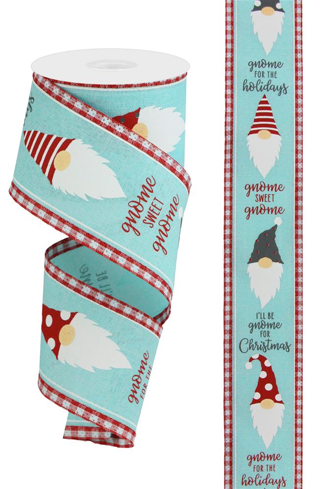 2.5"X10YD CHRISTMAS GNOME RYL/GINGHAM - ICE BLUE/RED/WHITE - RG08798H1