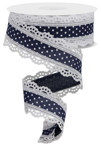 1.5"X10YD NAVY AND WHITE RAISED SWISS DOTS W/LACE - RG0886919