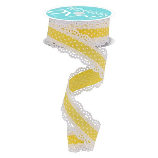 1.5"X10YD YELLOW AND WHITE RAISED SWISS DOTS W/LACE - RG0886929