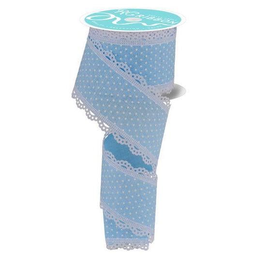 2.5"X10YD LIGHT BLUE AND WHITE RAISED SWISS DOTS W/LACE - RG0887014