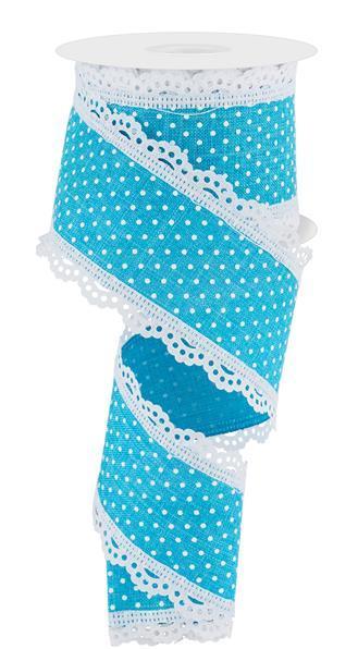 2.5"X10YD BLUE AND WHITE RAISED SWISS DOTS W/LACE - RG0887034