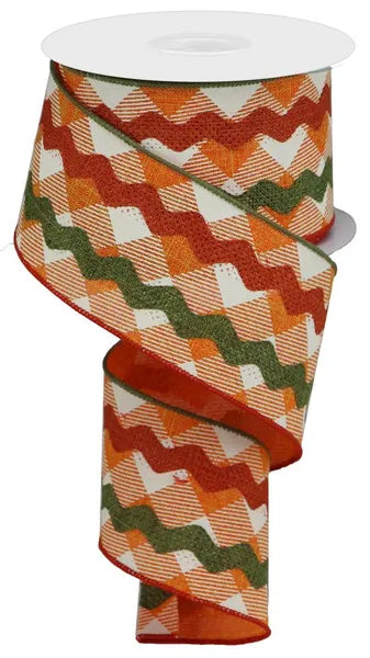 2.5"X10YD DIAGONAL CHECK/ROYAL RICRAC-ORANGE/WHITE/RUST/MOSS-RG207020