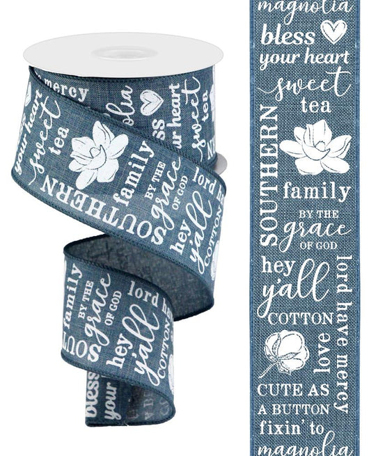 2.5"X10YD SOUTHERN CHARM ON ROYAL - FADED DENIM/WHITE - RGA1031C6