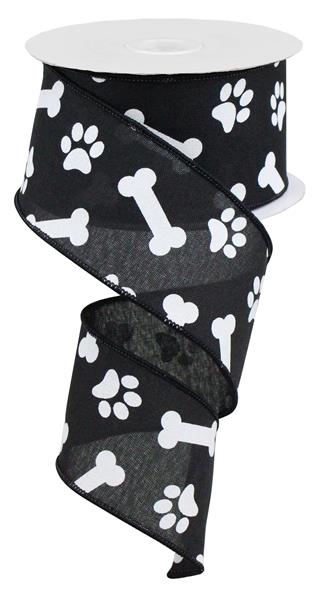 2.5"X10YD DOG PAW PRINT AND BONES - BLACK AND WHITE - RGA115102