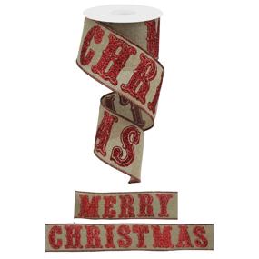 2.5"X10YD GLITTER MERRY CHRISTMAS/ROYAL - LT BEIGE/RED - RGA116201