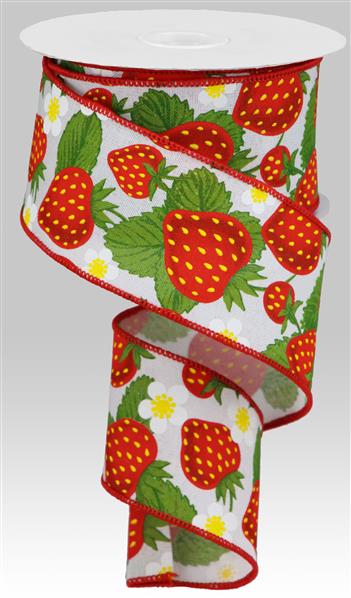 2.5"X10YD STRAWBERRIES/FAUX ROYAL - WHITE/YELLOW/RED/GREEN - RGA118427