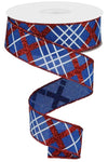 1.5" x 10yd Glitter Diagonal Plaid/Royal