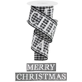 2.5"X10YD MERRY CHRISTMAS/GINGHAM CHECK - BLACK/WHITE - RGA1253CF