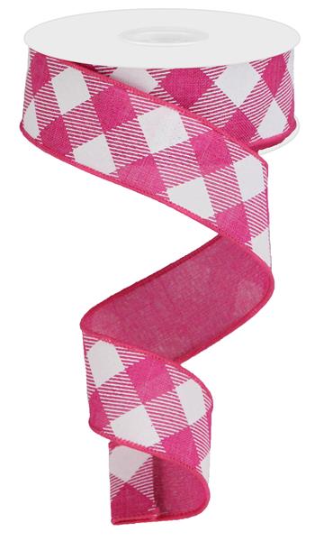 1.5"X10YD DIAGONAL CHECK - FUCHSIA AND WHITE - RGA126407