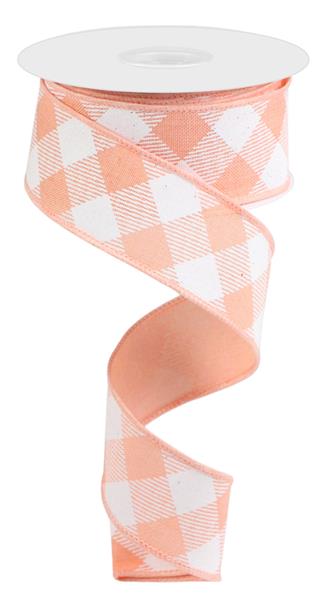 1.5"X10YD DIAGONAL CHECK - PEACH AND WHITE - RGA126421