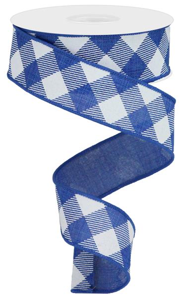 1.5"X10YD DIAGONAL CHECK ON ROYAL - ROYAL BLUE/WHITE - RGA126425