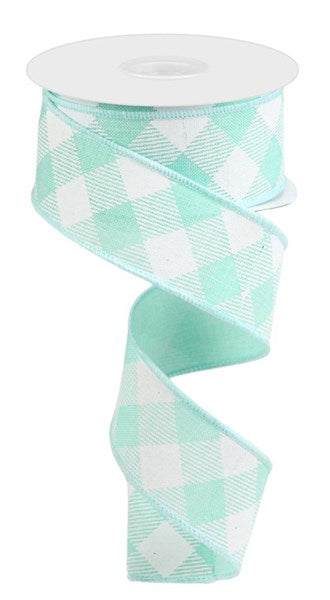 1.5" x 10yd Diagonal Check On Royal - Mint Green and White - RGA1264AN